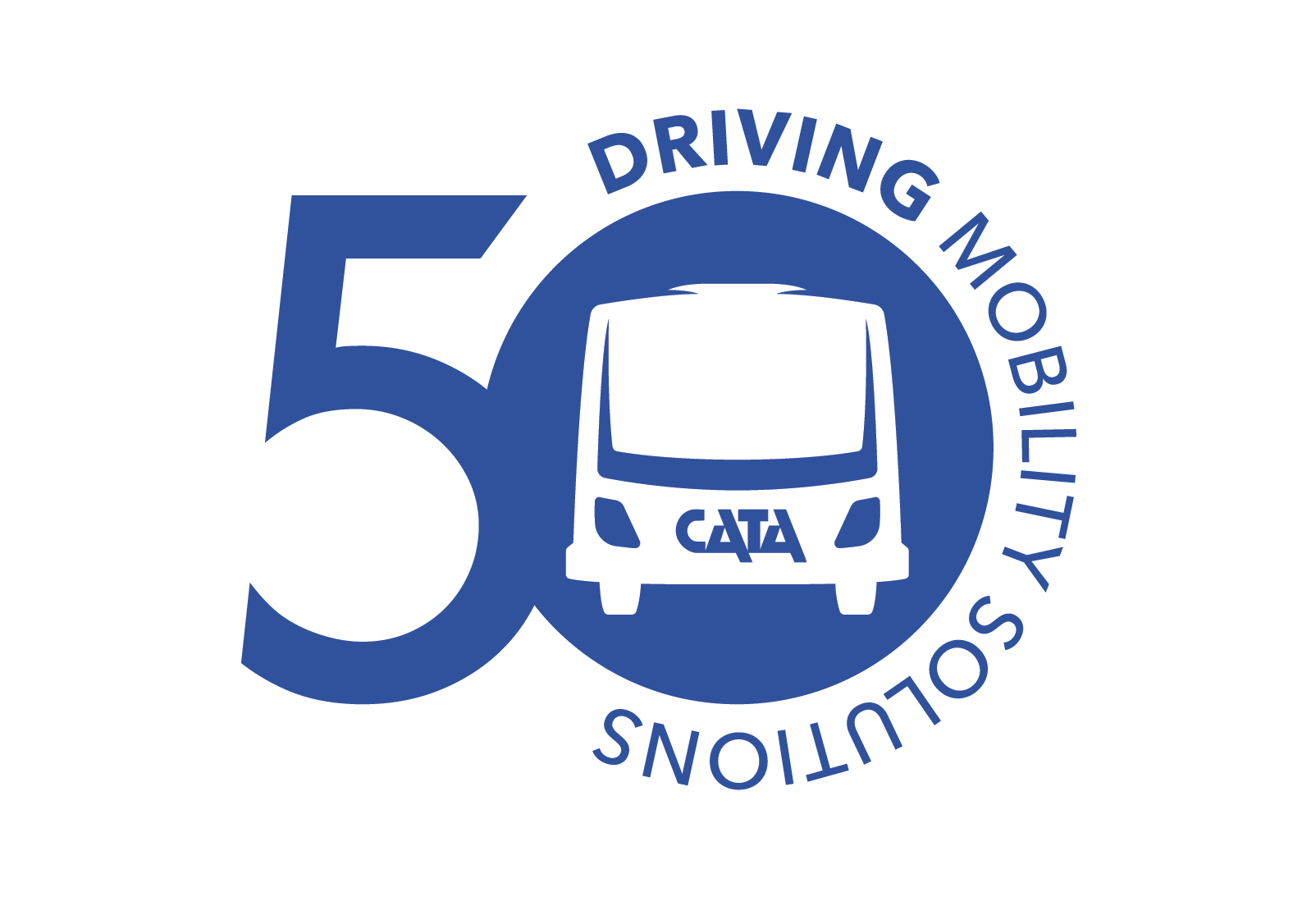CATA 50 Year Logo in blue with tagline "Driving Mobility Solutions"