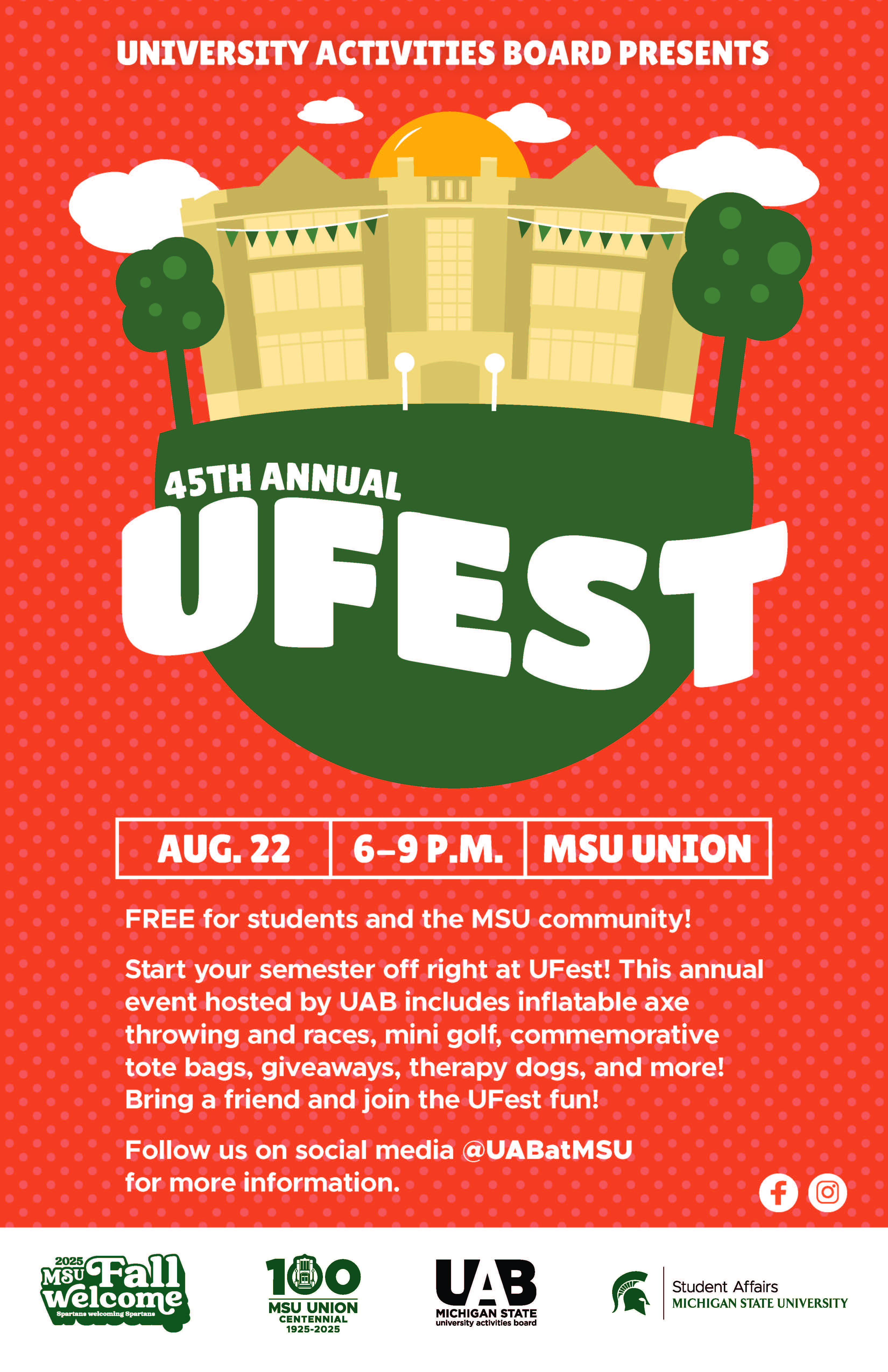 Event poster with UFest logo and drawing of MSU Union